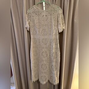 Shoshanna Lace Short-Sleeve Midi Dress in Cream Size 10